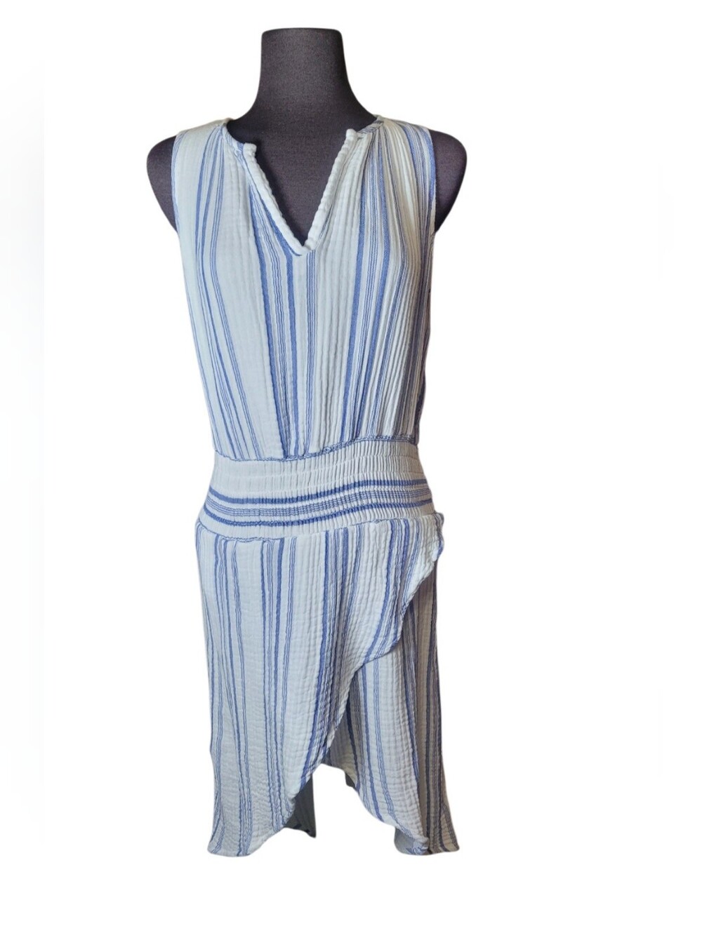 Red Haute Light Blue and White Striped V-Neck Sundress